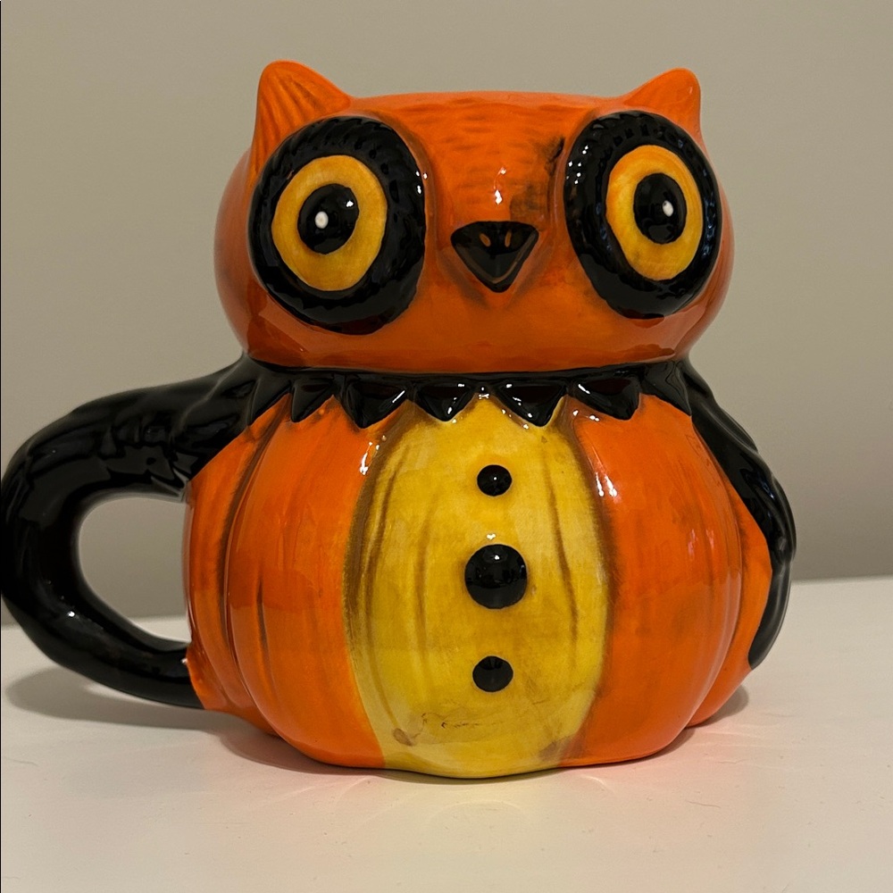 Johanna Parker Vintage Style Orange and Black Owl/Cat Ceramic Mug